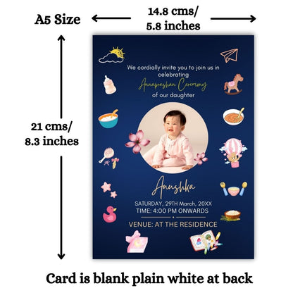 Customised Annaprashan Invitation Cards Pack of 12 , 5.8x8.3 Inch with Envelopes for Rice Ceremony