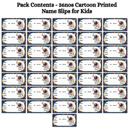 Kids Name Slips Cartoon Printed - Pack of 36 - Self Fill in