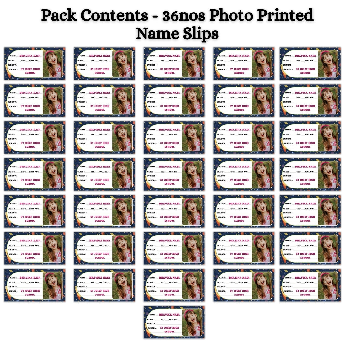 Kids Photo Name Slips Pack of 36