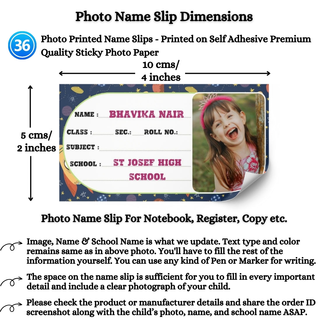 Kids Photo Name Slips Pack of 36
