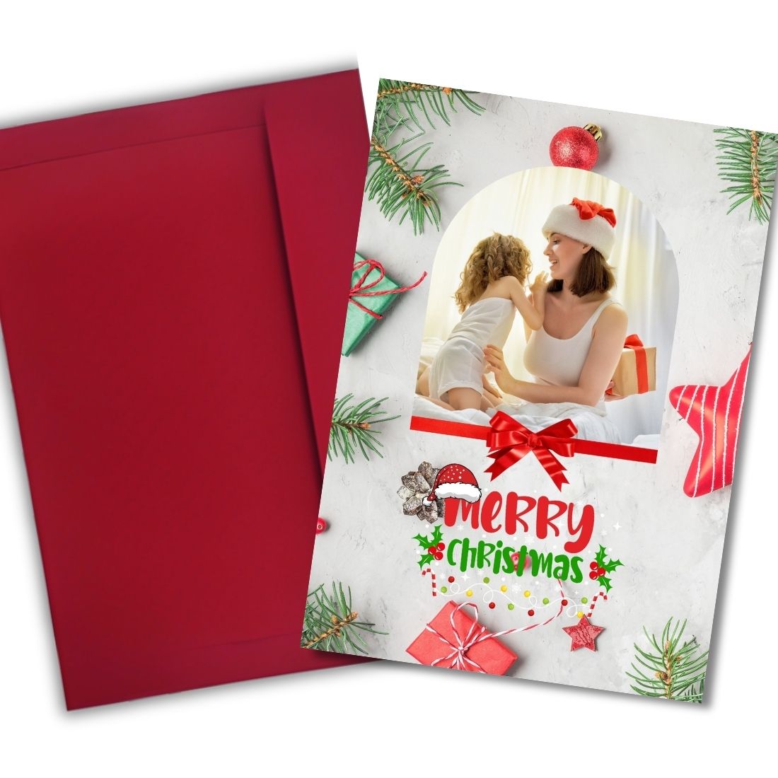 Christmas Photo Greeting Card with Inside Custom Text