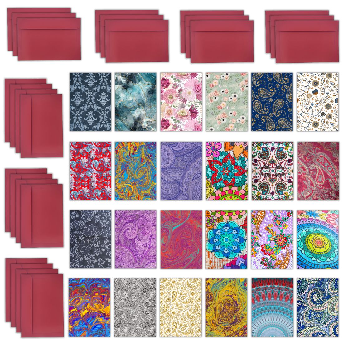 Assorted Printed Small Mini Greeting Cards with Envelopes, Pack of 24, Blank Inside