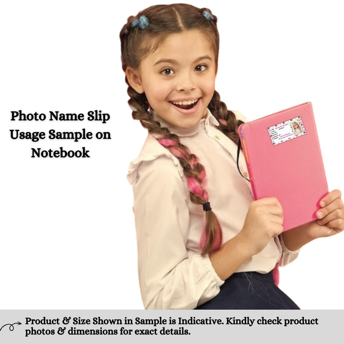 Aanya Centric personalised K-Pop Demon Hunters name slips for school books, featuring child's photo and details. Pack of 36.