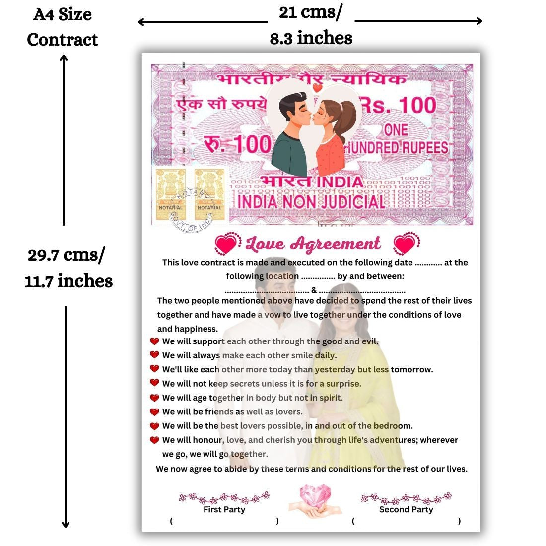 Aanya Centric personalised love agreement card with couple photo, red envelope, and heartfelt promises. A romantic Valentine's gift.