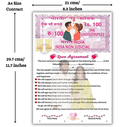 Aanya Centric personalised love agreement card with couple photo, red envelope, and heartfelt promises. A romantic Valentine's gift.