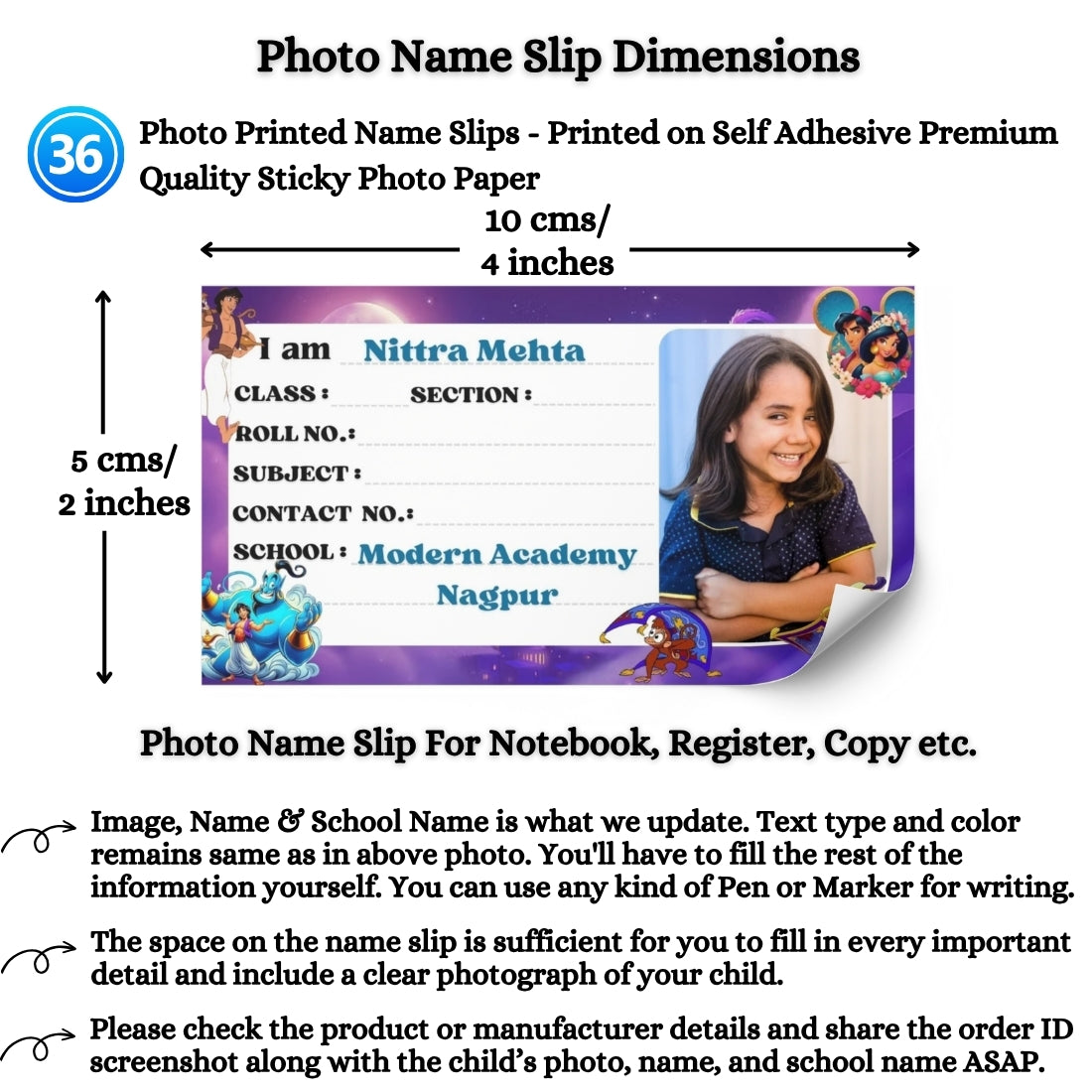 Kids Photo Name Slips Pack of 36