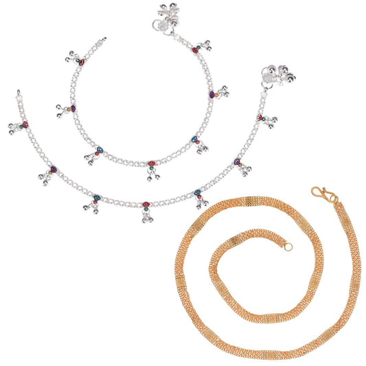 Silver Plated Anklets & 22 inch Gold Plated Chain