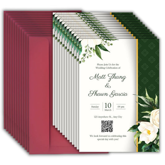 Custom Wedding Invitation Cards with Envelopes | Pack of 12 | One side Printed