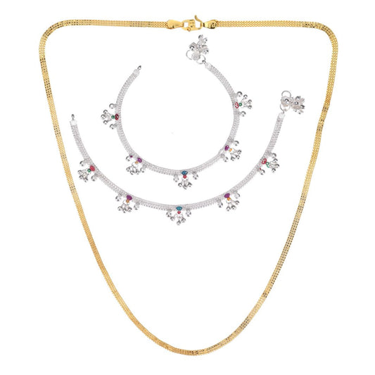 Silver Plated Anklets & 22 inch Gold Plated Chain