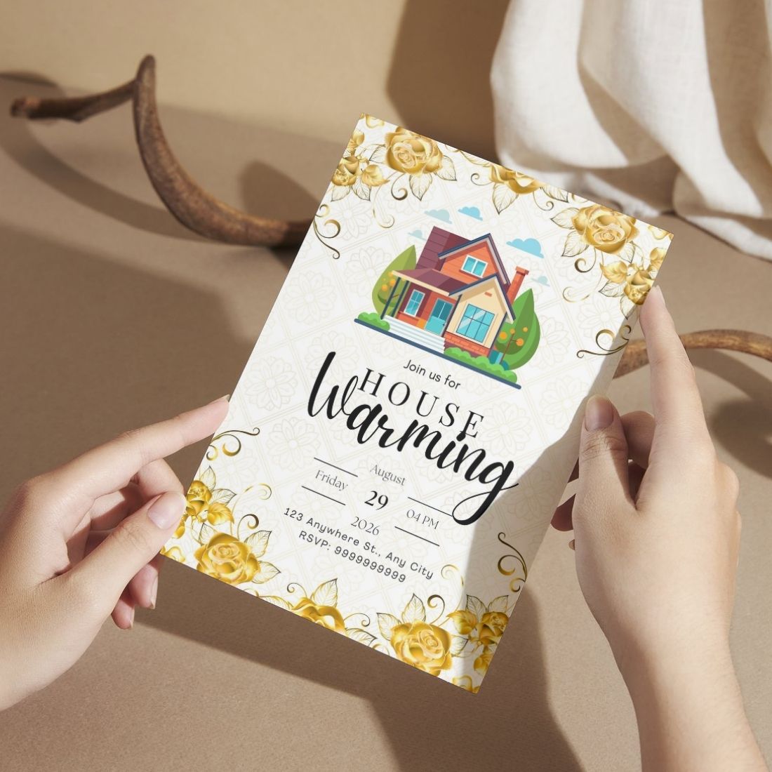 Customized Housewarming Invitation Cards, Pack of 12 Personalized 5.8x8.3 Inch with Premium Red Envelopes