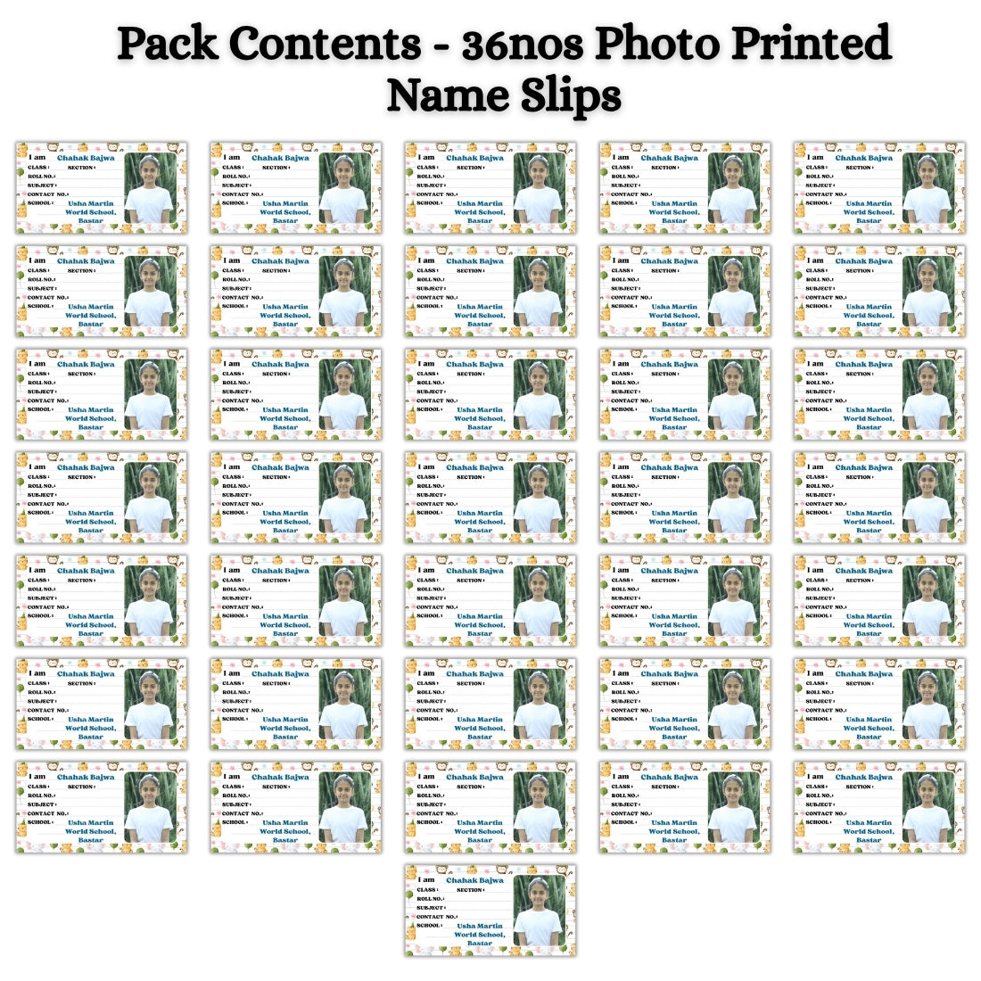 Kids Photo Name Slips Pack of 36