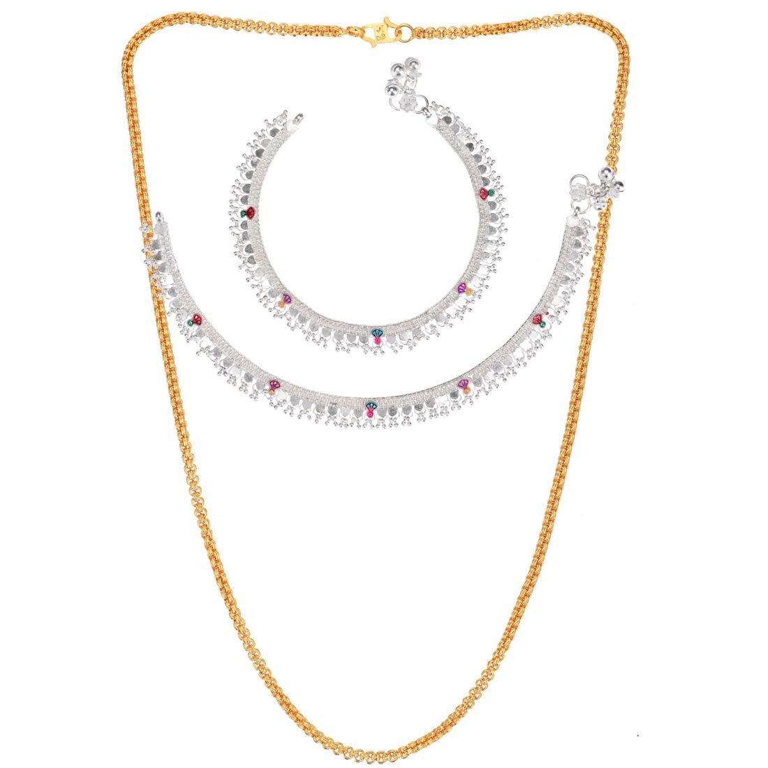Silver Plated Anklets & 22 inch Gold Plated Chain