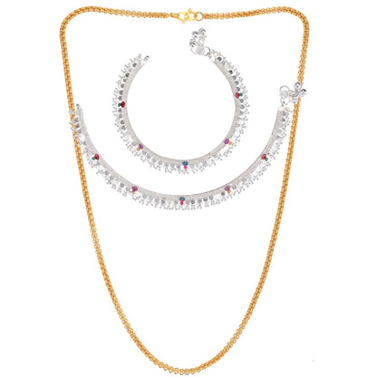 Silver Plated Anklets & 22 inch Gold Plated Chain