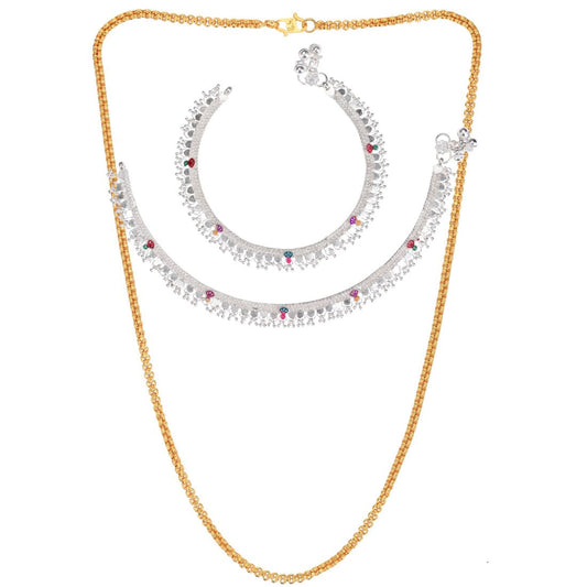 Silver Plated Anklets & 22 inch Gold Plated Chain
