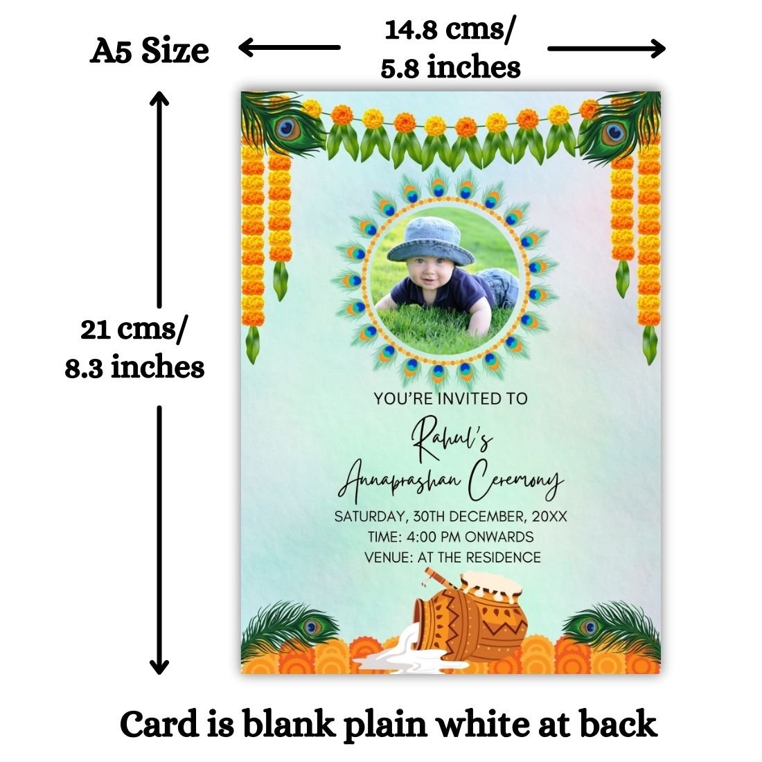 Customised Annaprashan Invitation Cards Pack of 12 , 5.8x8.3 Inch with Envelopes for Rice Ceremony