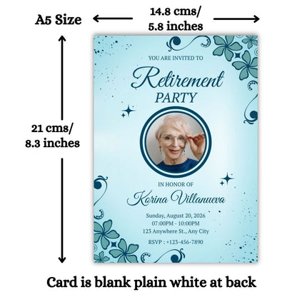 Customised Retirement Farewell Party Invitation Cards with Photo Pack of 12 with Envelopes