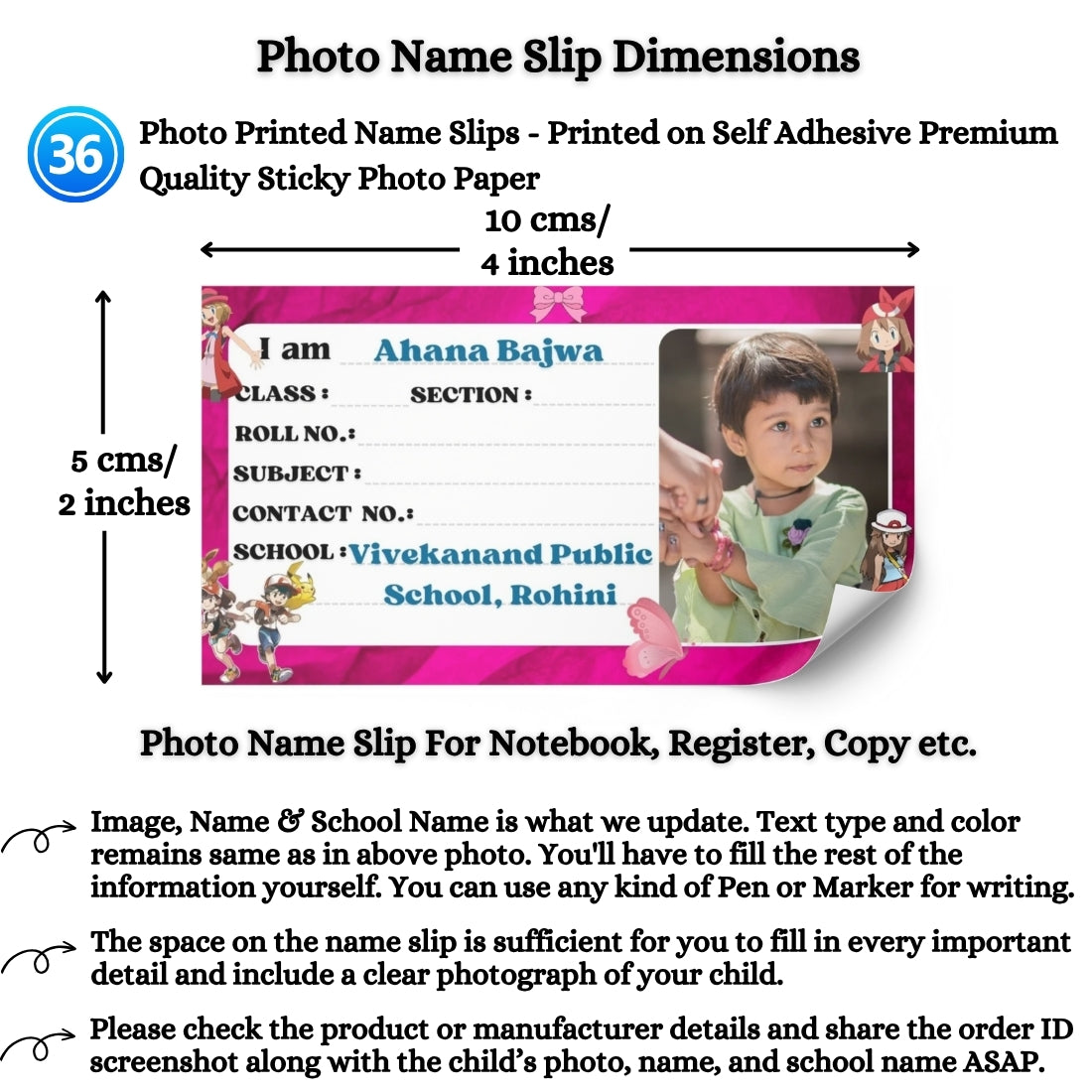 Kids Photo Name Slips Pack of 36