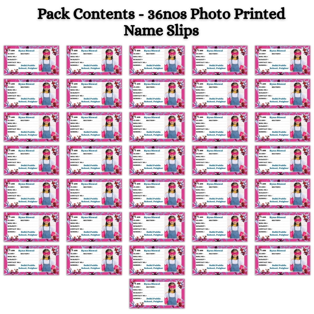 Kids Photo Name Slips Pack of 36