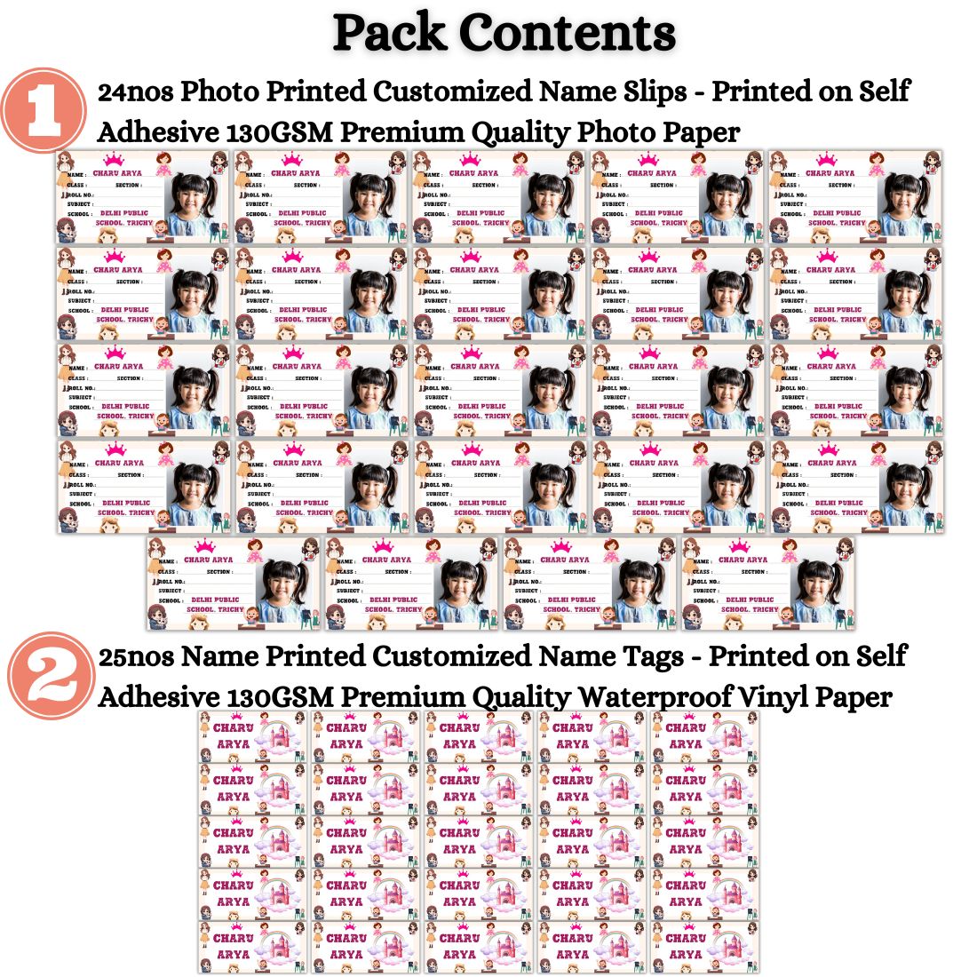 Kids Photo Name Slips & Tags | Pack of 49 | 24 Name Slips & 25 Tags
