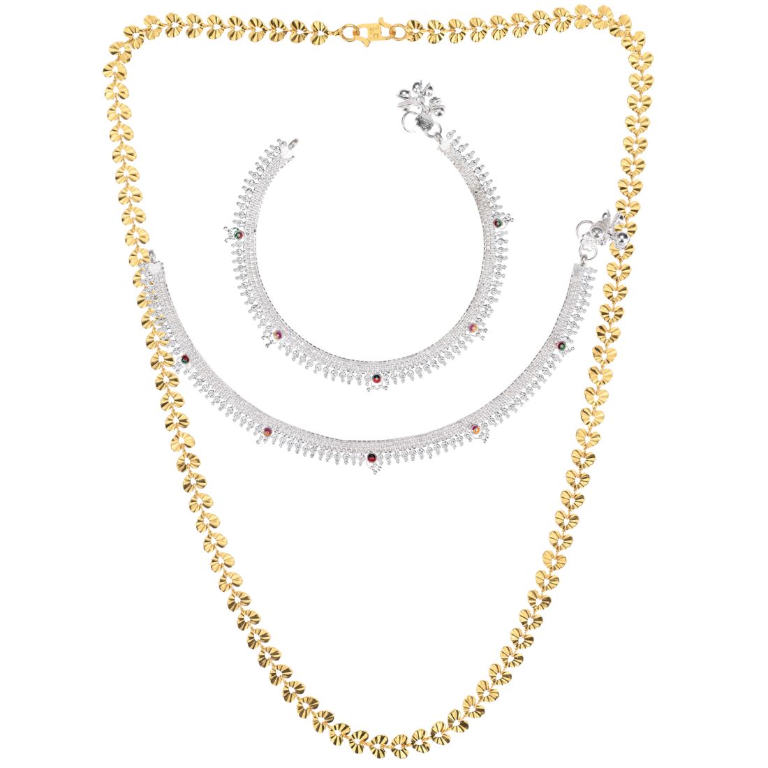 Silver Plated Anklets & 22 inch Gold Plated Chain