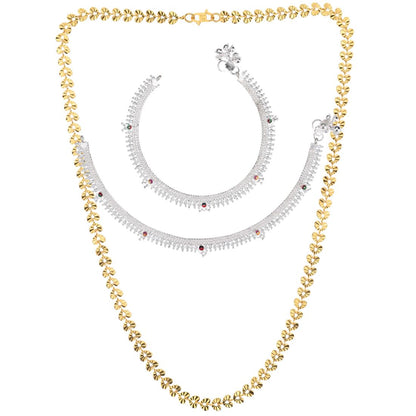 Silver Plated Anklets & 22 inch Gold Plated Chain