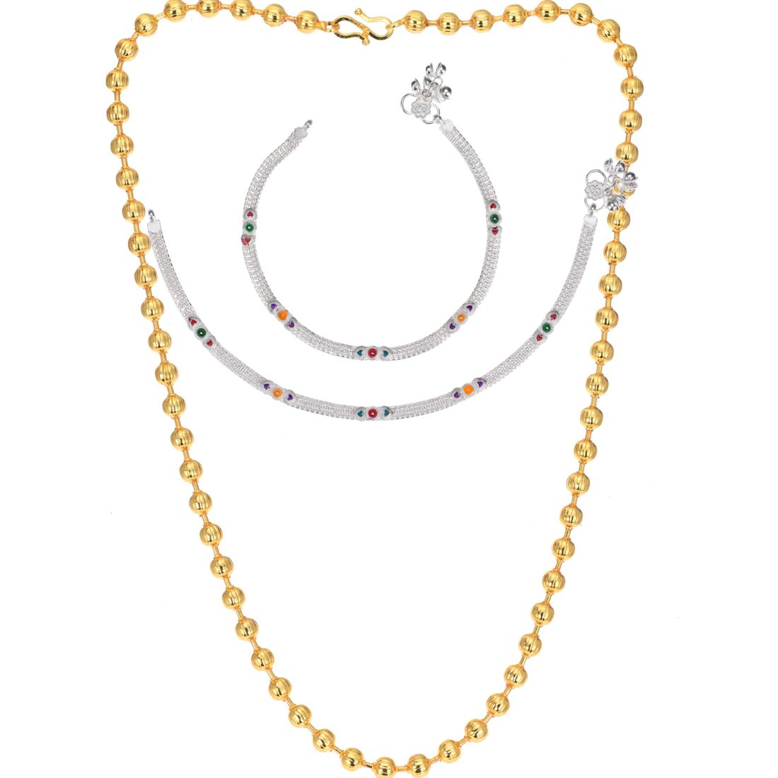 Silver Plated Anklets & 22 inch Gold Plated Chain