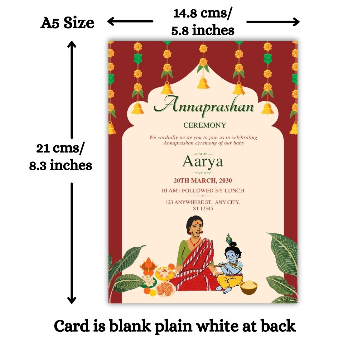 Customised Annaprashan Invitation Cards Pack of 12 , 5.8x8.3 Inch with Envelopes for Rice Ceremony