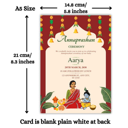 Customised Annaprashan Invitation Cards Pack of 12 , 5.8x8.3 Inch with Envelopes for Rice Ceremony