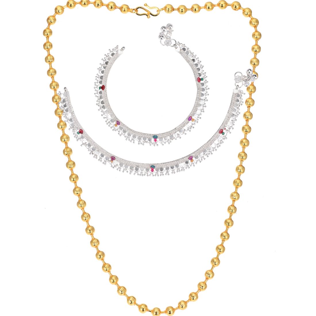 Silver Plated Anklets & 22 inch Gold Plated Chain