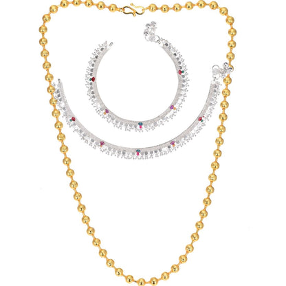 Silver Plated Anklets & 22 inch Gold Plated Chain