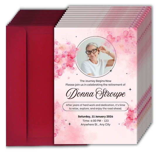 Customised Retirement Farewell Party Invitation Cards with Photo Pack of 12 with Envelopes