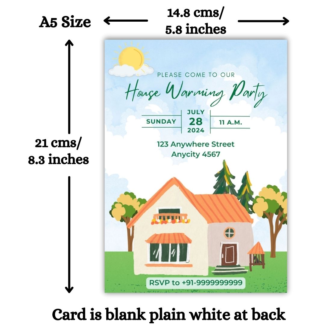 Customized Housewarming Invitation Cards, Pack of 12 Personalized 5.8x8.3 Inch with Premium Red Envelopes