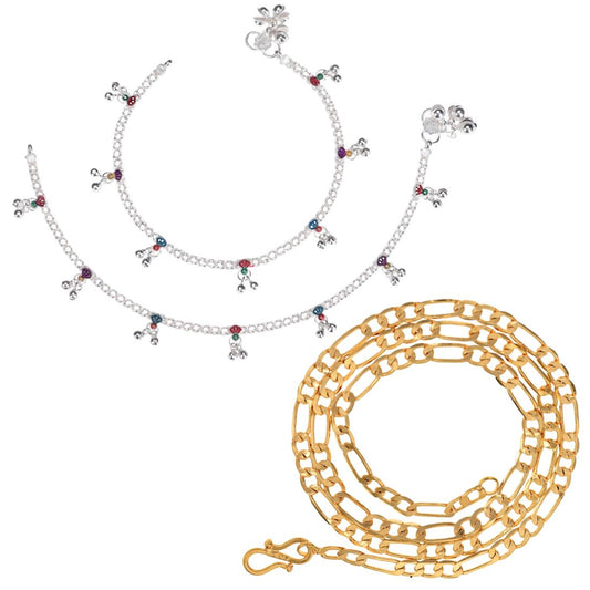 Silver Plated Anklets & 22 inch Gold Plated Chain