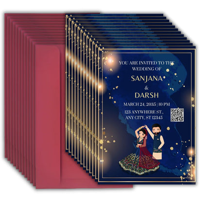 Custom Wedding Invitation Cards with Envelopes | Pack of 12 | One side Printed