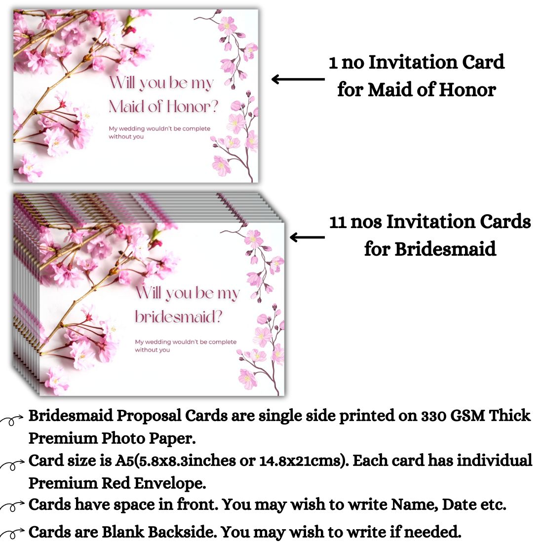 Bridesmaid Proposal Invitation Cards 5.8x8.3inch | Wedding Invite