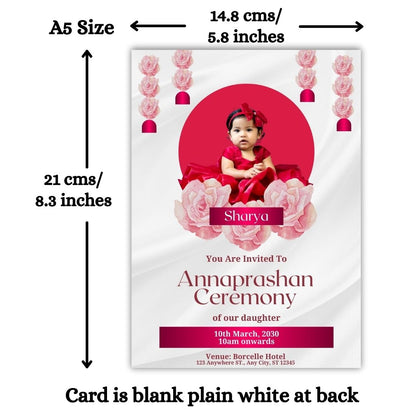 Customised Annaprashan Invitation Cards Pack of 12 , 5.8x8.3 Inch with Envelopes for Rice Ceremony