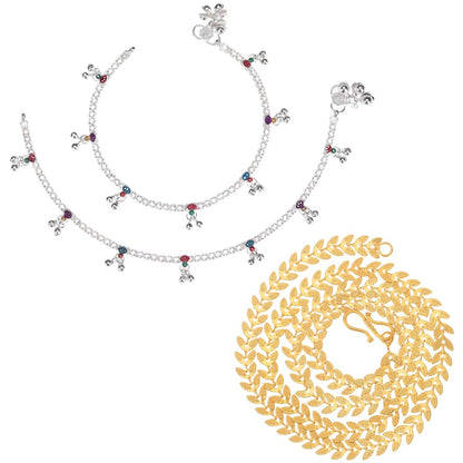 Silver Plated Anklets & 22 inch Gold Plated Chain