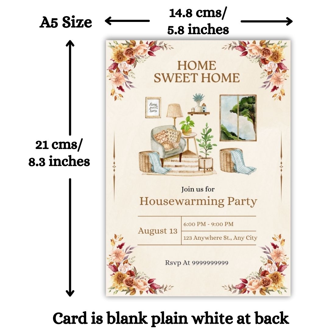 Customized Housewarming Invitation Cards, Pack of 12 Personalized 5.8x8.3 Inch with Premium Red Envelopes