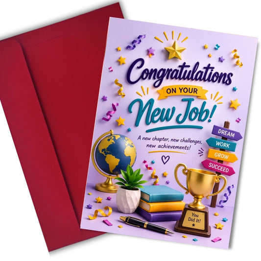 Congratulations on New Job Card — Printed Greeting Card, Multiple Sizes, Thick Photo Paper, Motivational Design
