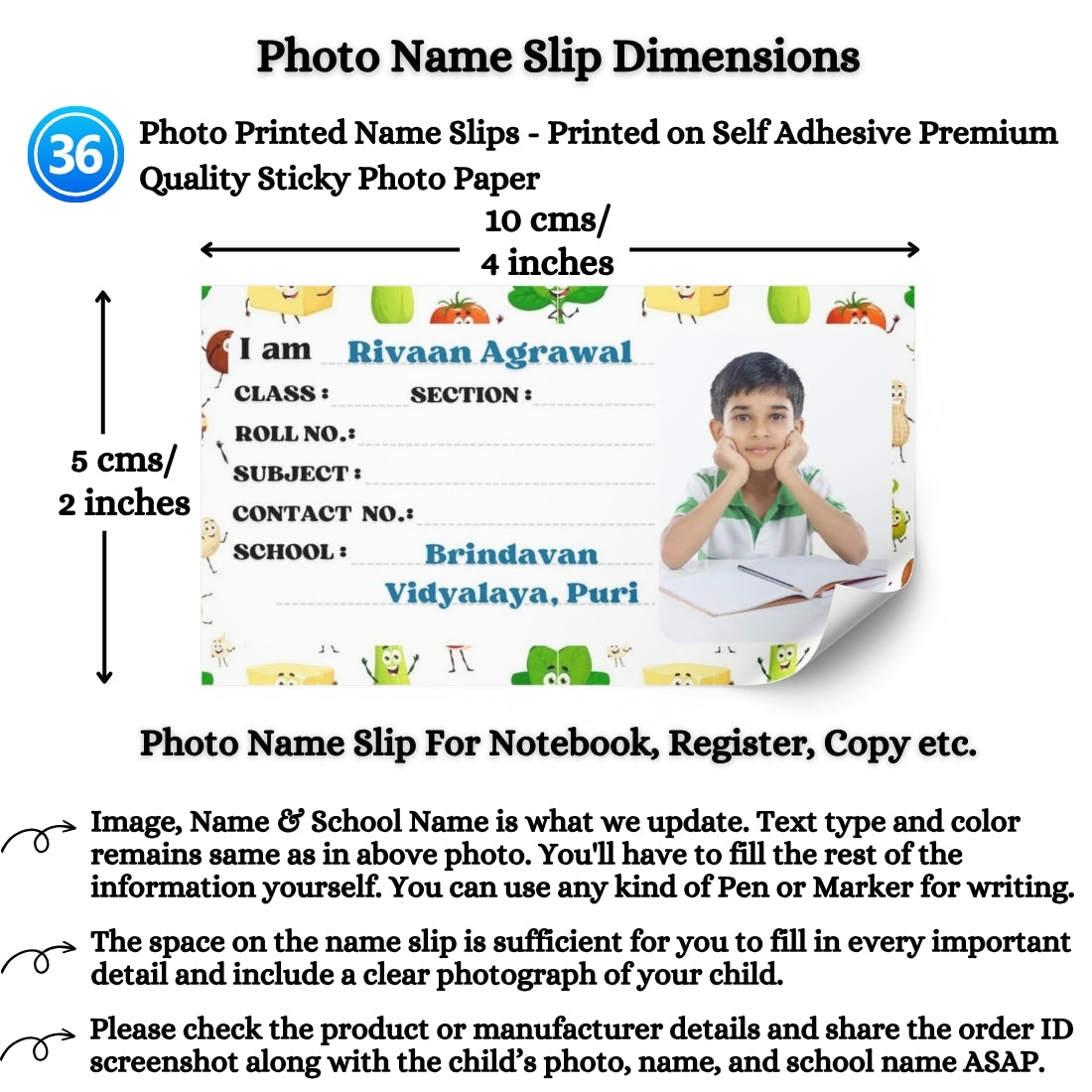 Kids Photo Name Slips Pack of 36