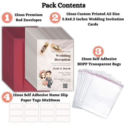 Custom Wedding Invitation Cards with Envelopes | Pack of 12 | One side Printed