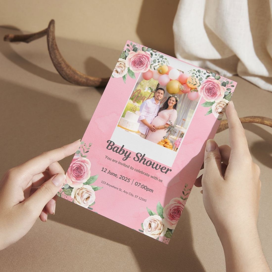 Customised Baby Shower Ceremony Photo Invitation Cards Pack of 12 with Envelopes
