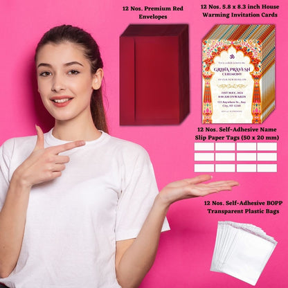Customized Housewarming Invitation Cards, Pack of 12 Personalized 5.8x8.3 Inch with Premium Red Envelopes