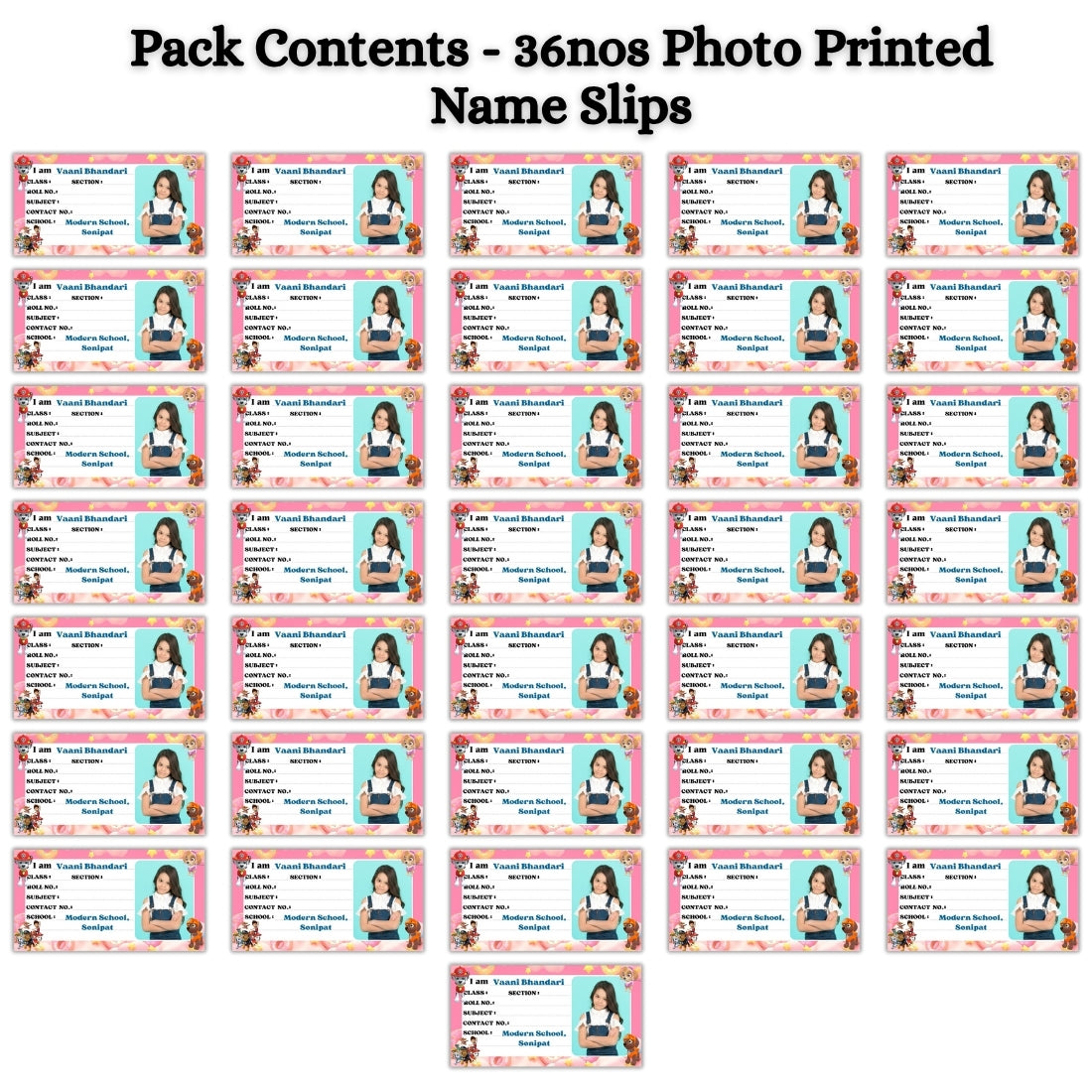 Kids Photo Name Slips Pack of 36
