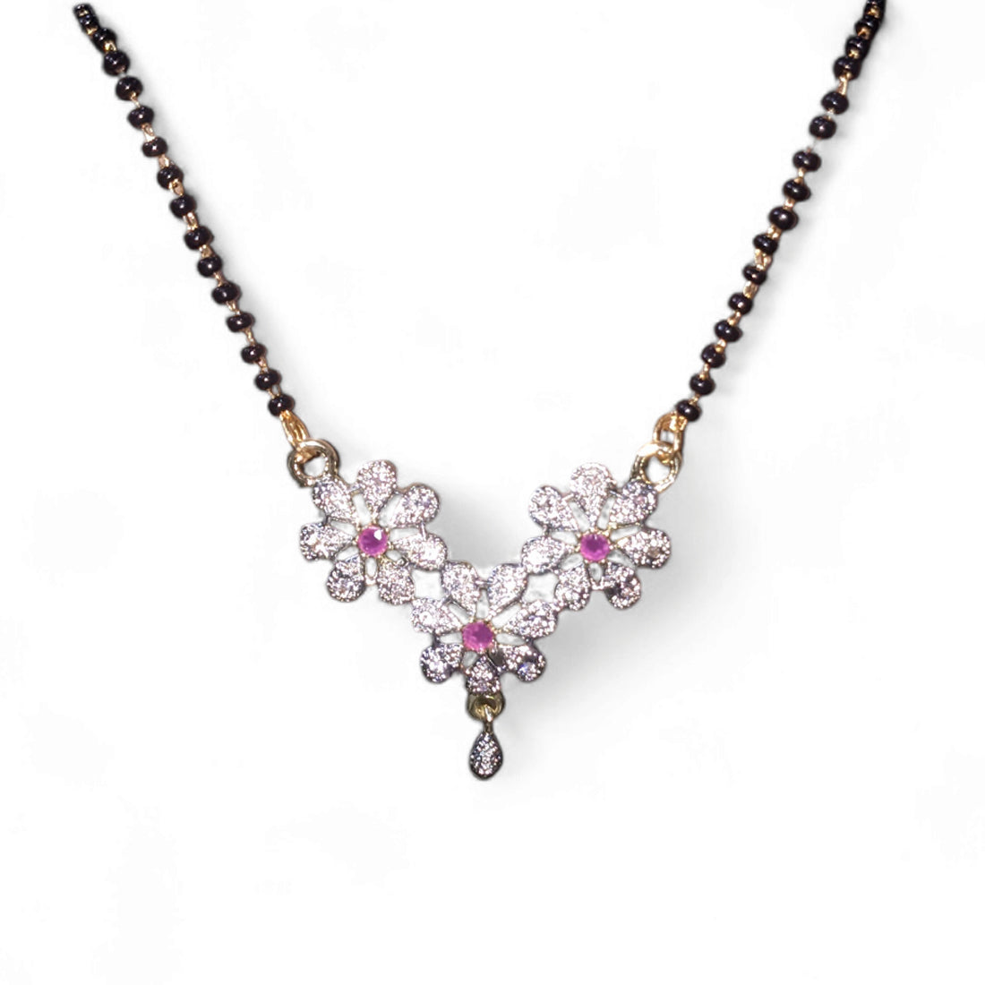 Gold Plated AD Mangalsutra with Black Beads