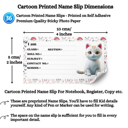Kids Name Slips Cartoon Printed - Pack of 36 - Self Fill in