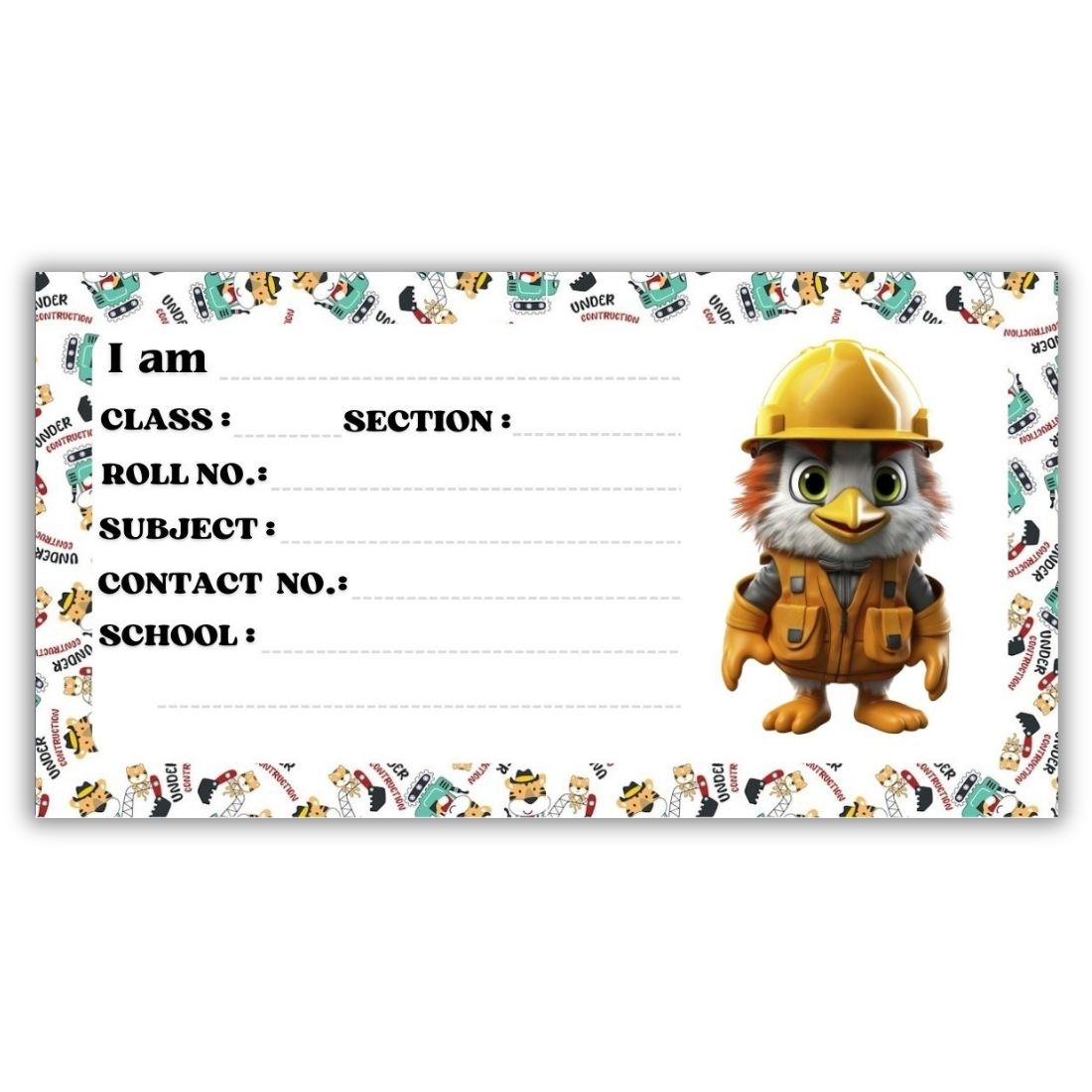 Kids Name Slips Cartoon Printed - Pack of 36 - Self Fill in