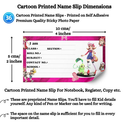 Kids Name Slips Cartoon Printed - Pack of 36 - Self Fill in