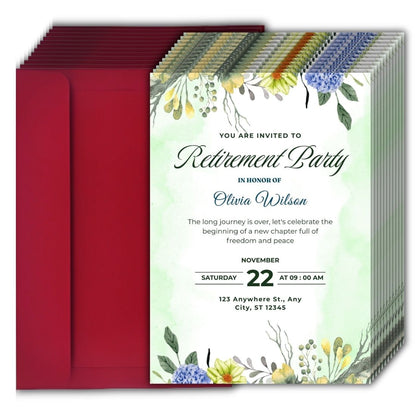 Customised Retirement Farewell Party Invitation Cards Pack of 12 with Envelopes