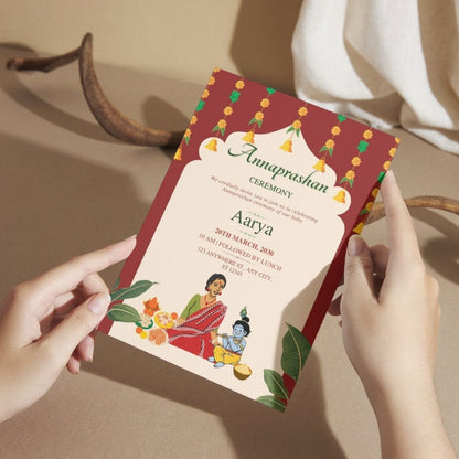 Customised Annaprashan Invitation Cards Pack of 12 , 5.8x8.3 Inch with Envelopes for Rice Ceremony